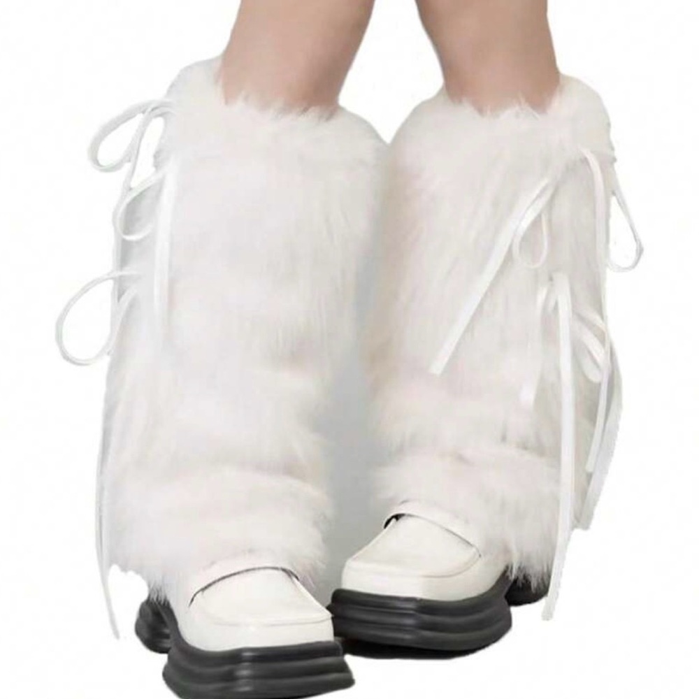 3 Sets of White Fur Leg Warmers